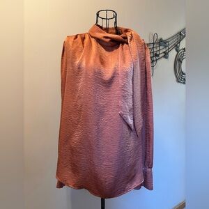 Banana Republic Elegant Copper Blouse with Button Shoulder Tie Neck 100% Poly